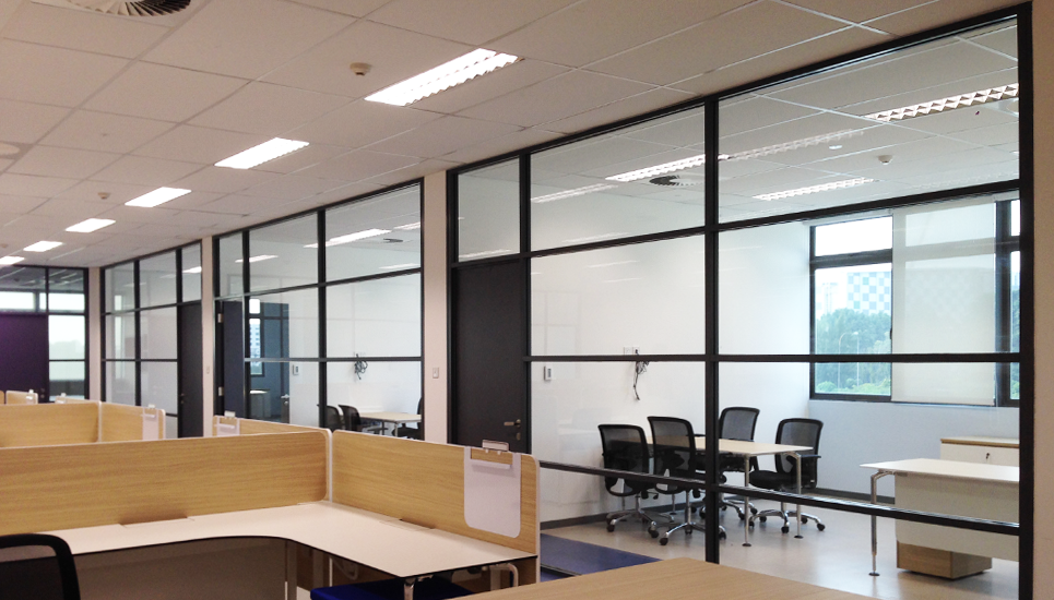 full height glass partition rooms for managers and directors