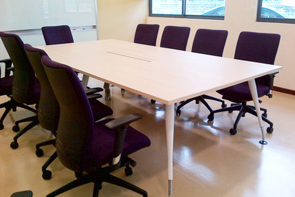 rectangle meeting table with cable management compartment and steel base